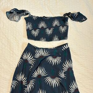 Lulu’s Dark Blue with White Flowers Matching Set - Crop Top & Maxi Skirt